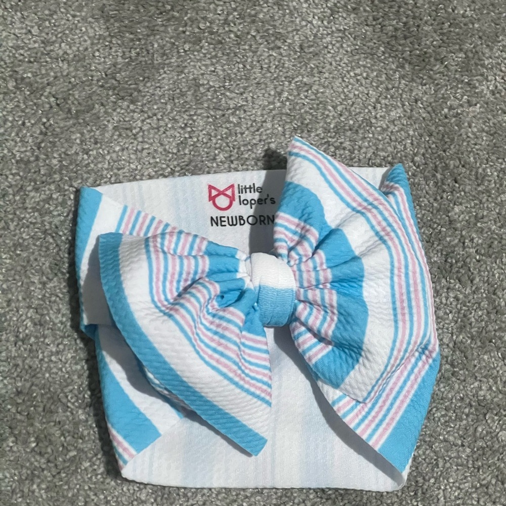 Blue and White Striped Hair Bow Accessory
